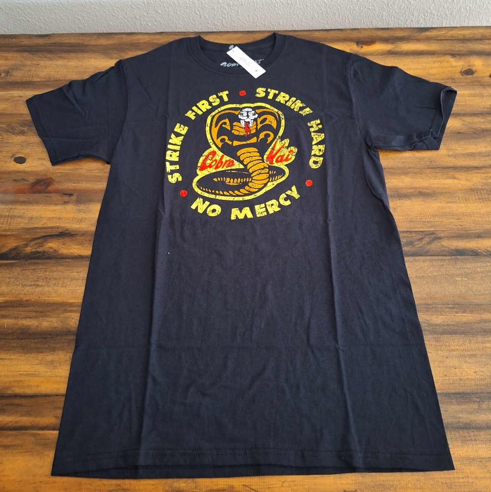 Cobra Kai Strike First Strike Hard No Mercy Sz SMALL Black Short Sleeve T-shirt